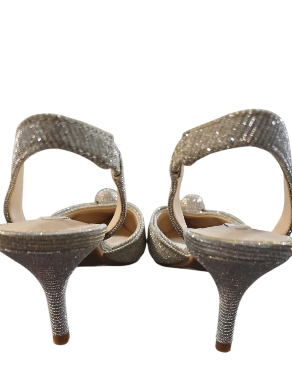 Alex Marie Allyn Shimmer Rhinestone Ornament Slingback Heels Silver 6 New